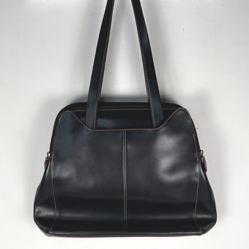 Lodis Black Leather Tote with Contrast Stitching